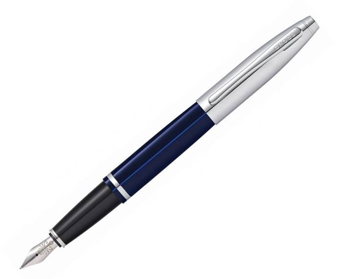 Cross Calais fountain pen with blue barrel, chrome cap and hardware