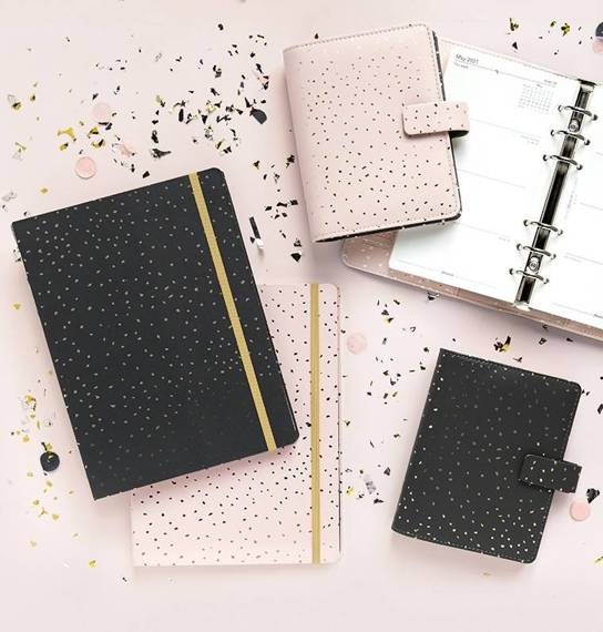 fILOFAX Confetti notebook A5 lined block, dark graphite, Charcoal motif